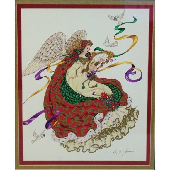 Lain Gordon Angel Of Hope Framed Print Art Painting Woman Harp Colorful Doves - Picture 2 of 9